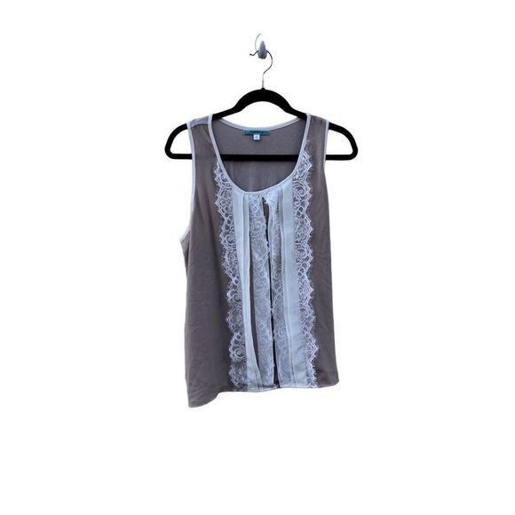 Pleione Size Large (L) Lacey and Made in America Tan and Ivory Lace Tank - Picture 1 of 3